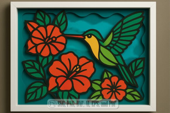 3D Hummingbirds Shadow Box SVG Cut File: Elevate Your Crafting with Nature-Inspired Design