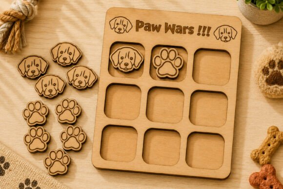 Dog Tic Tac Toe Laser Cut SVG: Crafting Joyful Wooden Games for Families