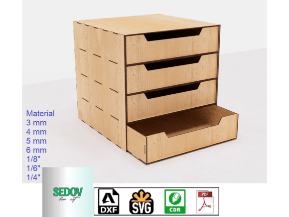 Laser Cut Organizer with 4 Drawers