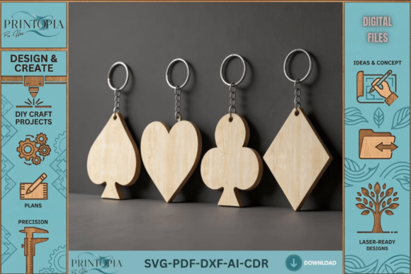 Playing Card Suits Keychain LaserCut Designs