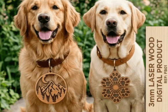 Unique Mountain Geometric Dog Tag SVG for Stylish Laser-Cut Pet Accessories