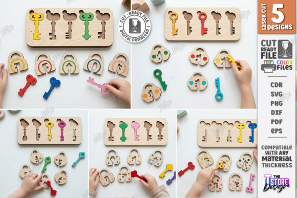 Wooden Key and Lock Puzzle Laser Cut Set